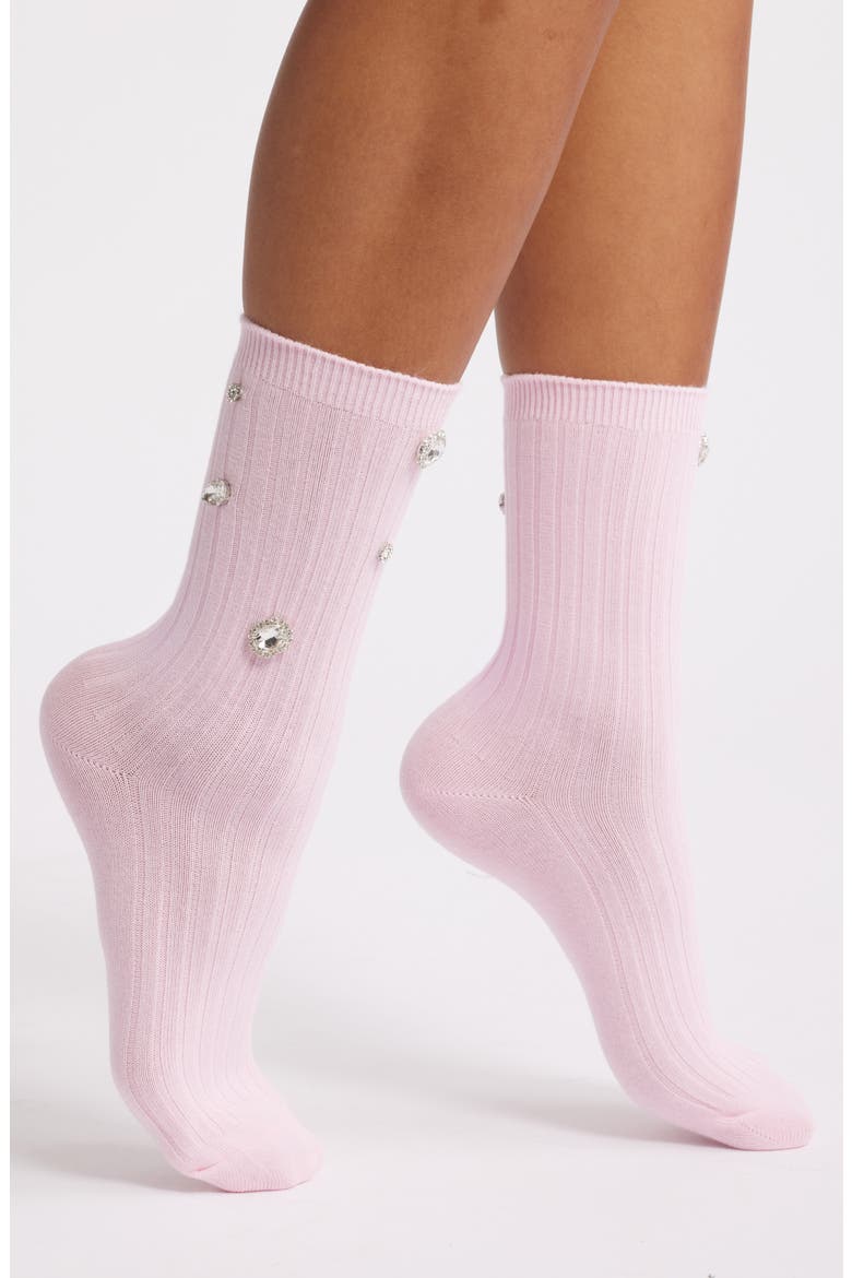 Kate Gem Crew Socks, Main, color, PINK