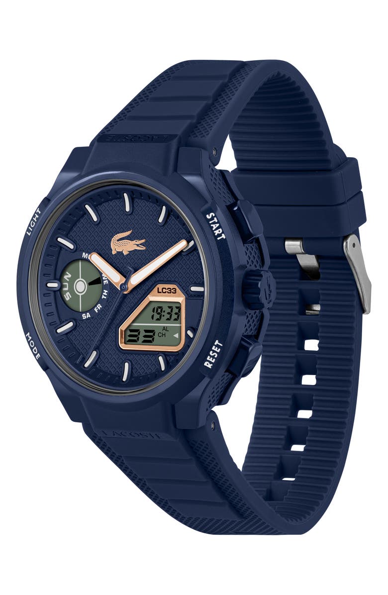 Lacoste LC33 Silicone Strap Watch, 45mm, Alternate, color, Navy