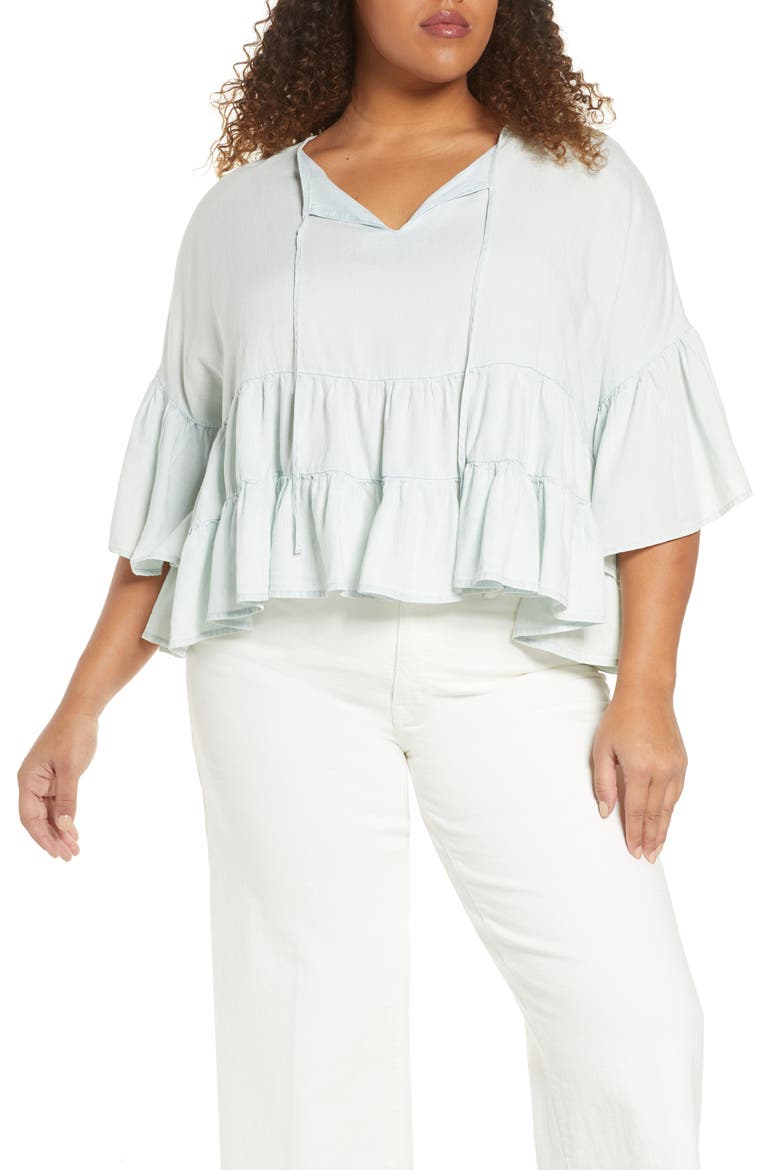 Ruffle Tier Top, Main, color, PALE CHAMBRAY