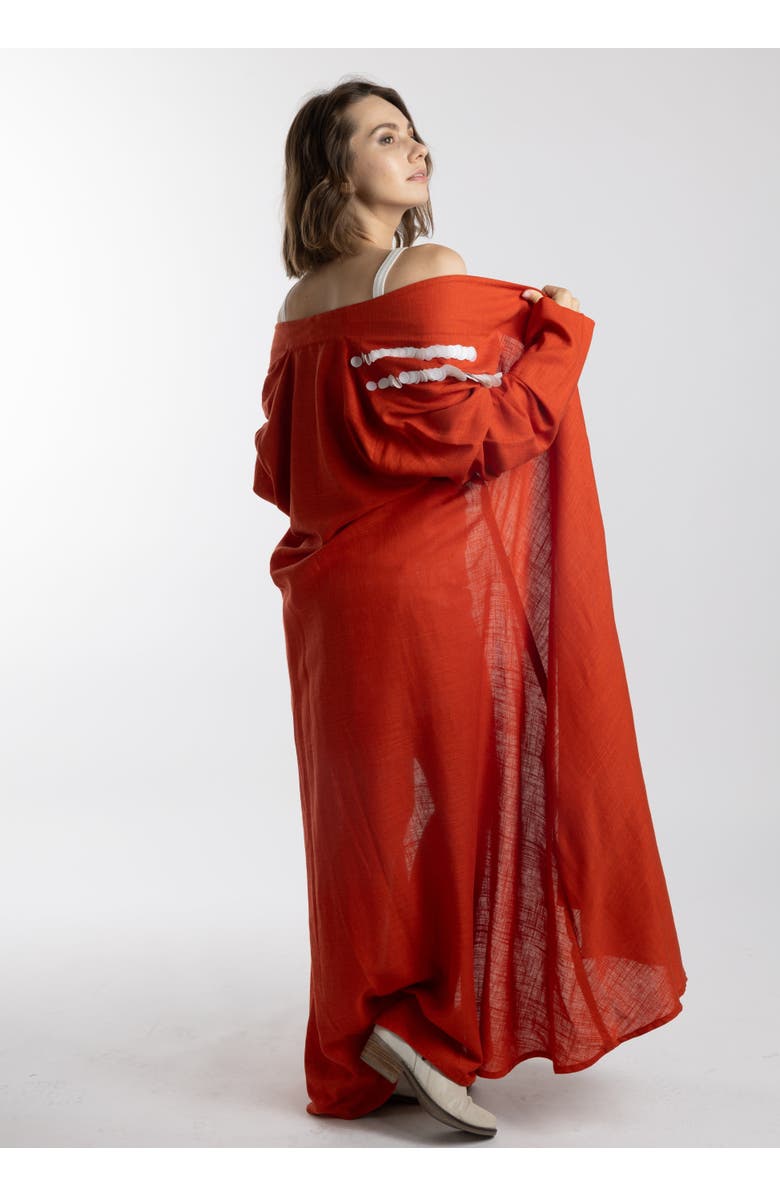 Le Fafo Linen Abaya/Cover-Up, Alternate, color, Coral