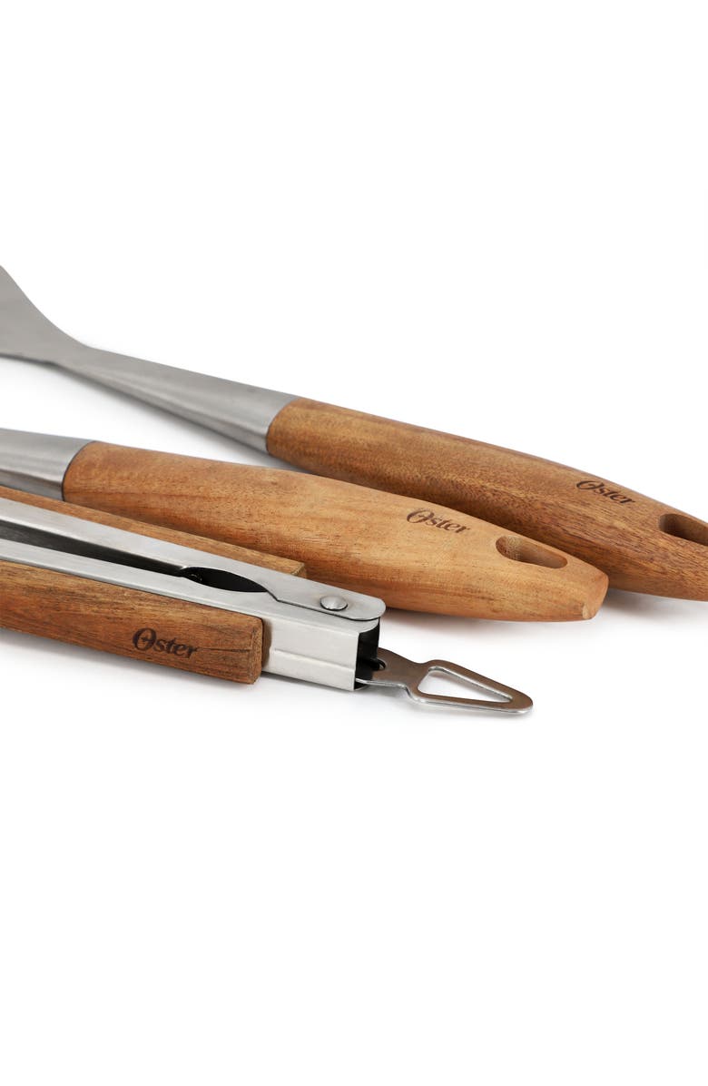 OSTER Balincourt 3 Piece Stainless Steel and Wood BBQ Tool Set, Alternate, color, Brown