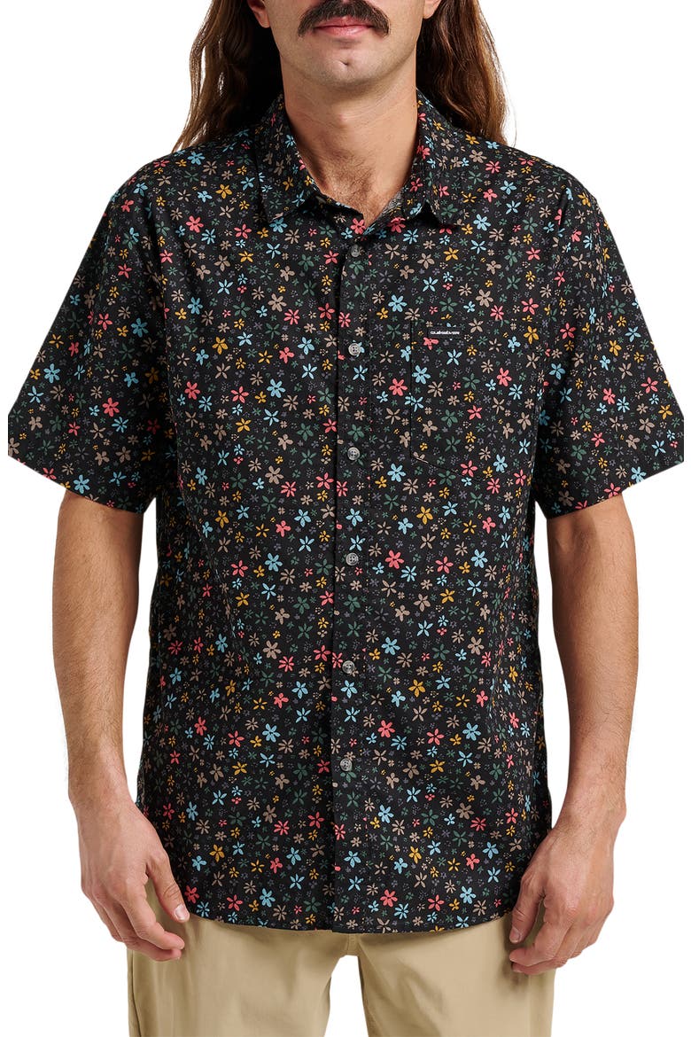 Ditsy Mini Classic Floral Short Sleeve Cotton Button-Up Shirt, Main, color, ECLIPSE