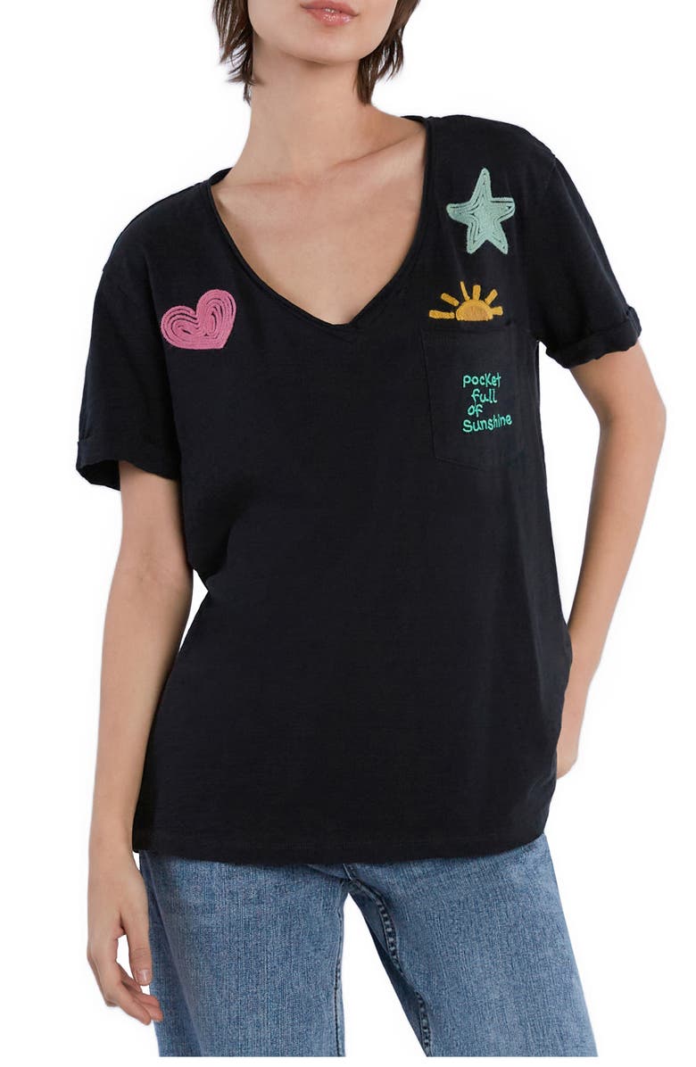 Billy T Pocketful of Sunshine Embroidered Cotton Graphic Pocket T-Shirt, Main, color, Ink