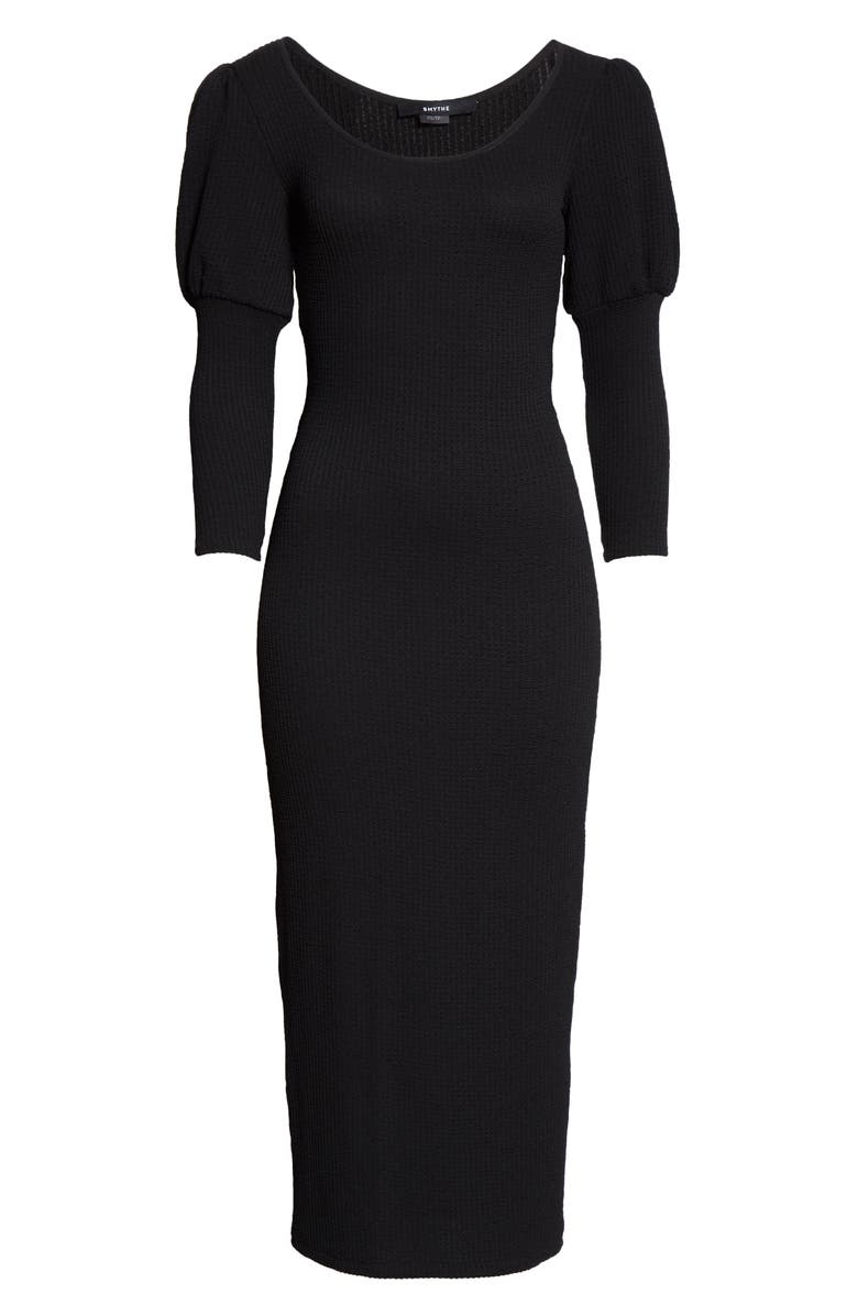 Smythe Juliet Sleeve Rib Midi Dress, Alternate, color, Black Rib