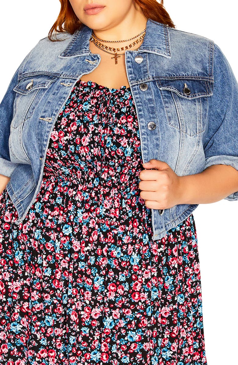 City Chic Denim Crop Jacket, Main, color, 