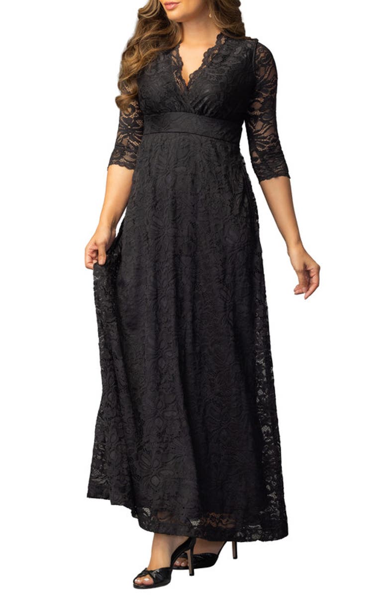 Kiyonna Maria Lace Evening Gown, Alternate, color, Onyx