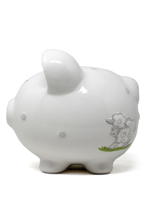 Child To Cherish Lambs Ceramic Piggy Bank In White