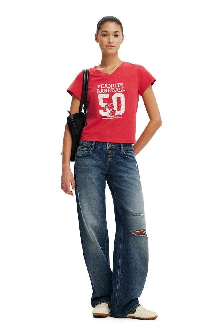 Women's The Lcn V Neck Original Graphic Tee, Alternate, color, Lcn Pea Snoopy 50  Vintage