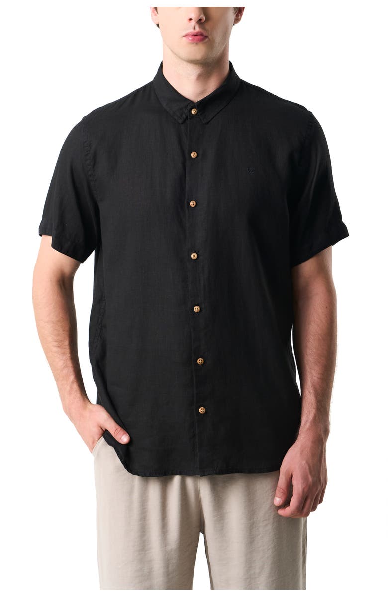 Velez Men Short-Sleeve Linen Shirt with VZ Embroidery., Main, color, Black