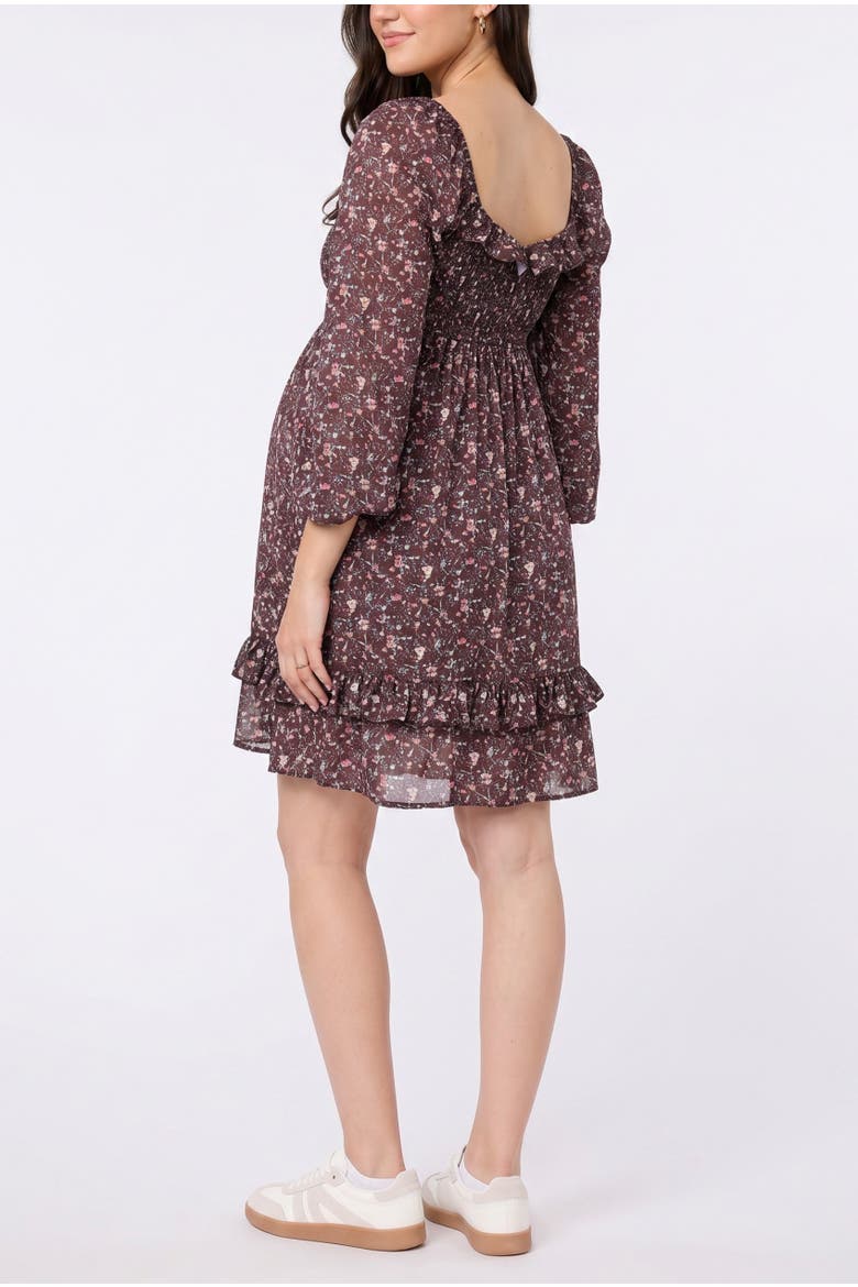 Smocked Babydoll Long Sleeve Mini Dress, Alternate, color, Tawny Port Floral
