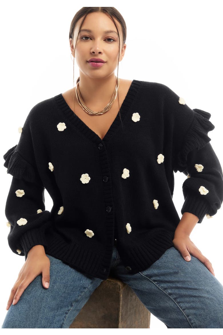Ruffle-Sleeve Cardigan, Alternate, color, BLACK ONYX