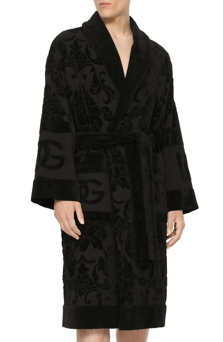 Dolce&Gabbana Logo Jacquard Cotton Terry Robe, Alternate, color, Black