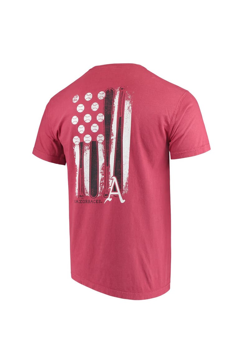 Men's Cardinal Arkansas Razorbacks Baseball Flag Comfort Colors T-Shirt, Alternate, color, Cardinal