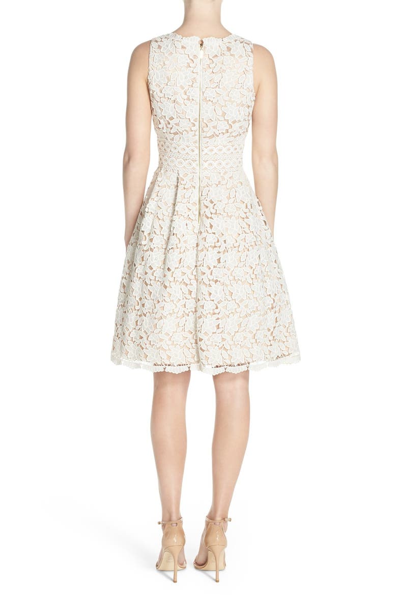 Lace Fit & Flare Dress, Alternate, color, WHITE