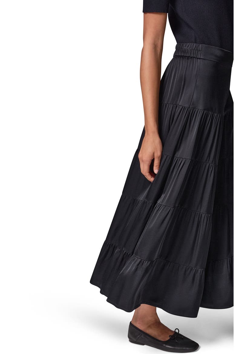 Satin Tiered Midi Skirt, Alternate, color, BLACK