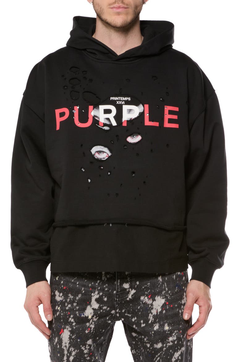 Double Layer Oversize Graphic Cotton Fleece Hoodie, Main, color, BLACK