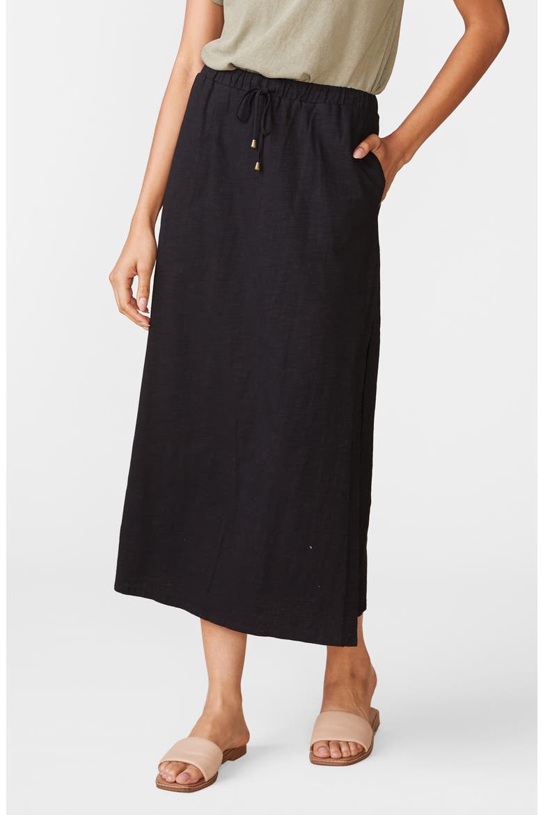 Side Slit Slub Maxi Skirt, Main, color, BLACK