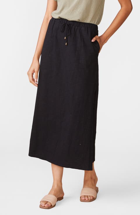Side Slit Slub Maxi Skirt