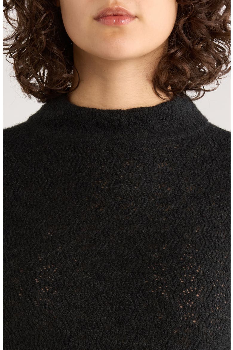 Lucia Pointelle Stitch Mock Neck Sweater, Alternate, color, BLACK