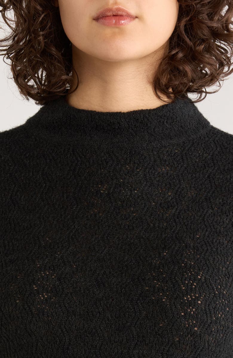 Marine Layer Lucia Pointelle Stitch Mock Neck Sweater, Alternate, color, Black