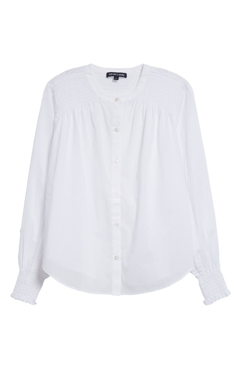 Veronica Beard Constanza Smocked Front Button-Up Shirt, Alternate, color,
