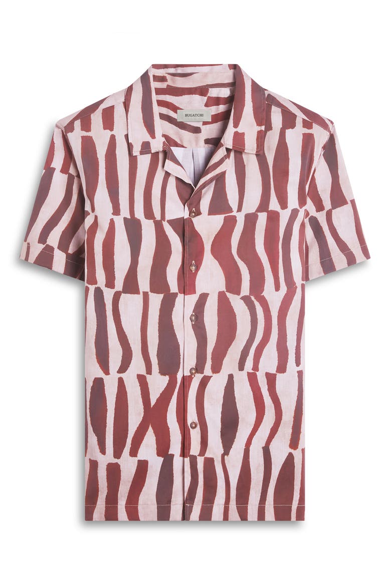 Jackson Abstract Print Stretch Cotton Camp Shirt, Alternate, color, BRICK