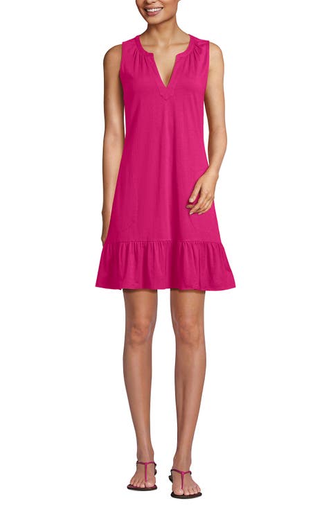 Sleeveless Cotton Jersey Notch Neck Flounce Dress