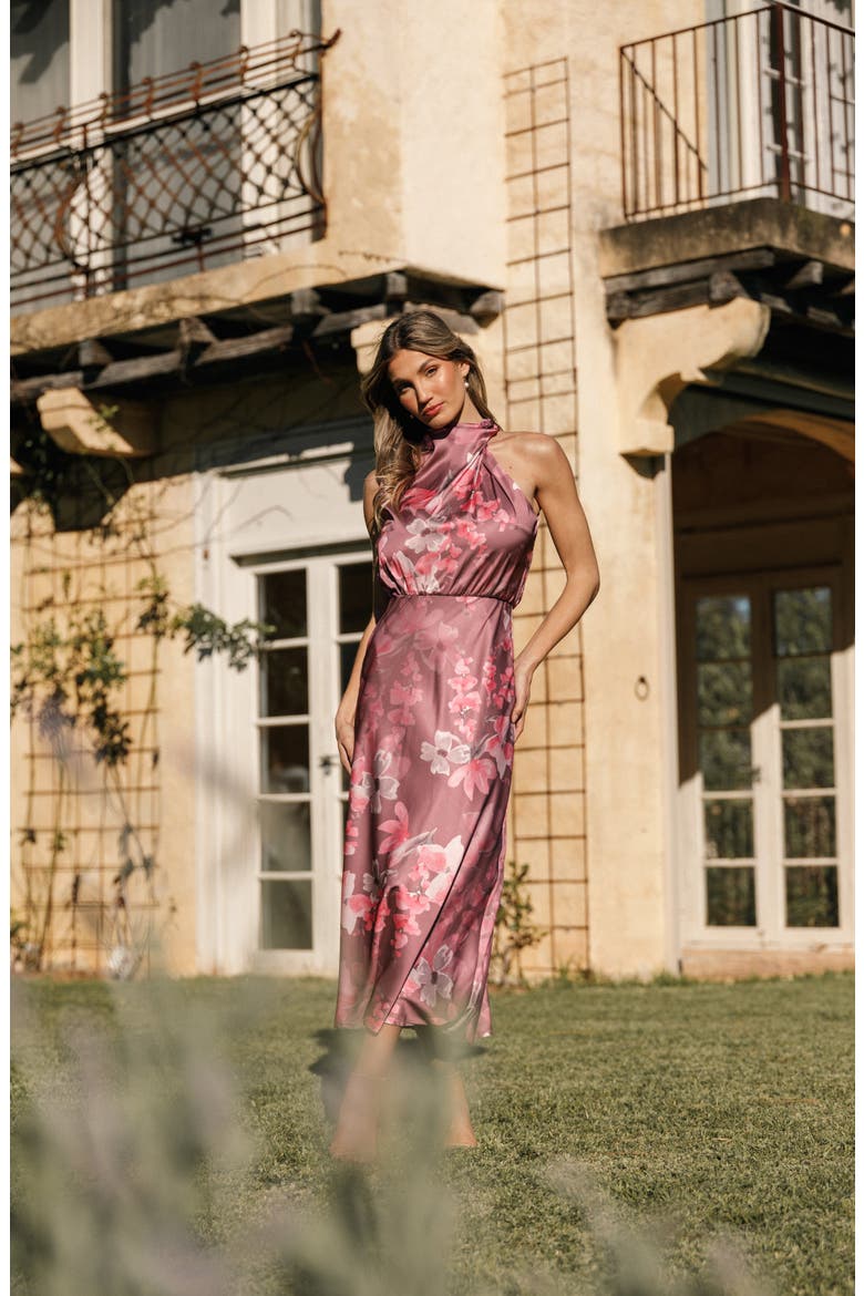 Anabelle Floral Satin Midi Dress, Alternate, color, DARK ROSE FLORAL