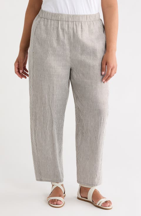 Ankle Length Lantern Linen Blend Pants (Plus)