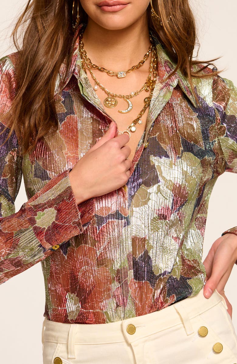 Ramy Brook Nicole Metallic Floral Button-Up Shirt, Alternate, color, 