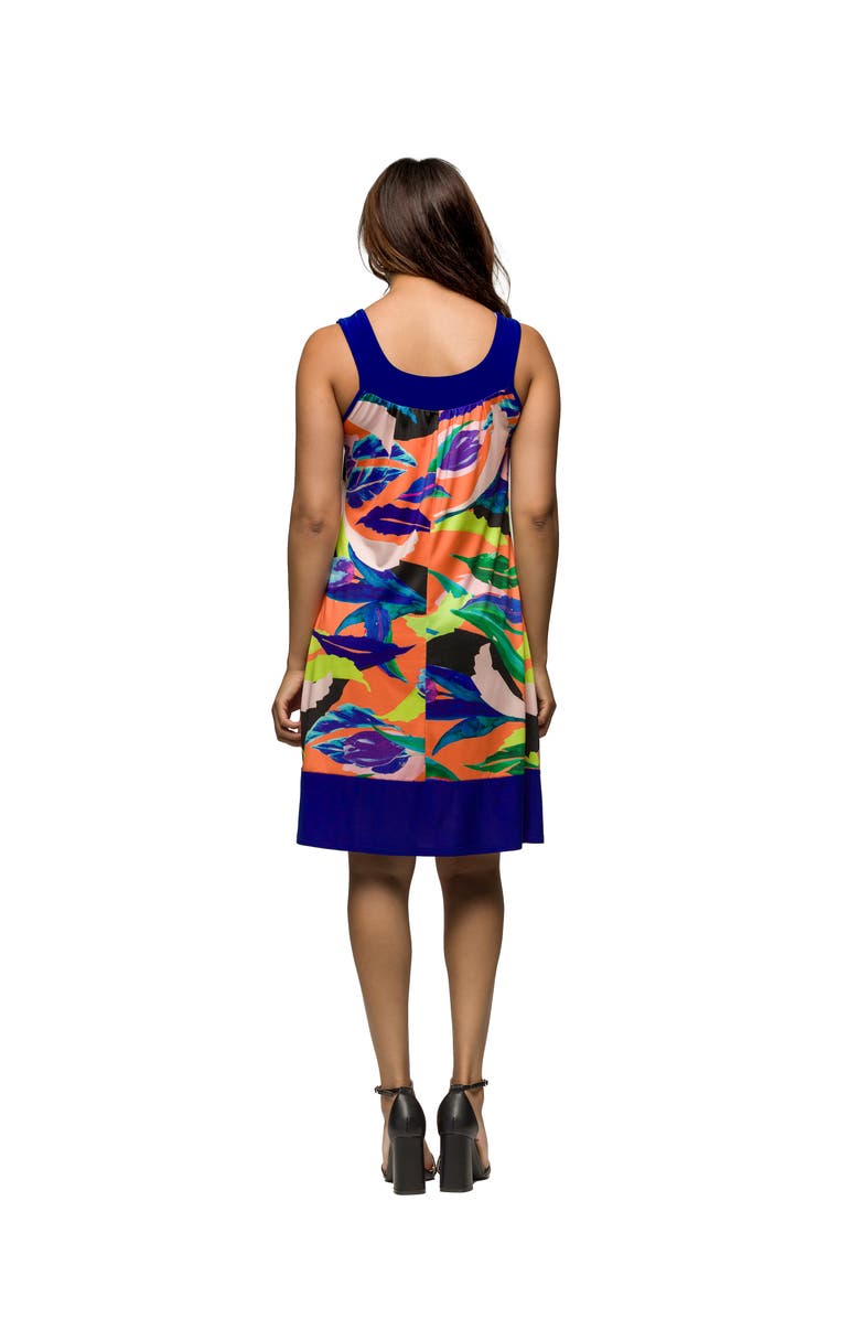 24seven Comfort Apparel Maternity Multicolor Scoop Neck Sleeveless Knee Length Dress, Alternate, color, Orange Multi