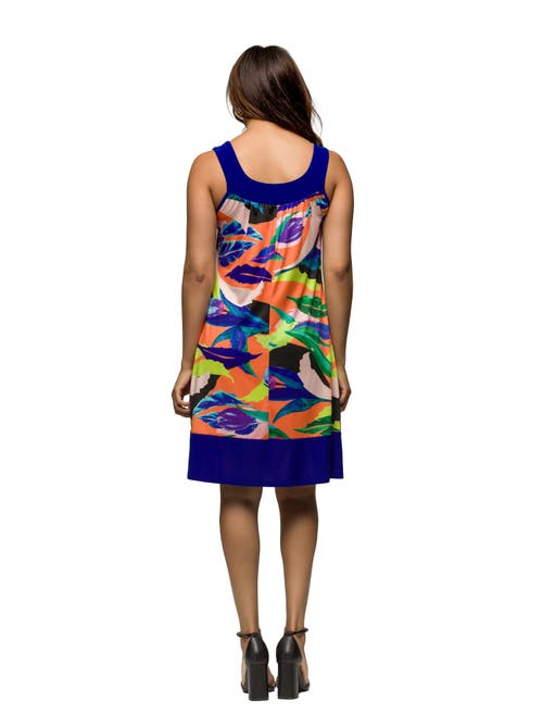 24seven Comfort Apparel Maternity Multicolor Scoop Neck Sleeveless Knee Length Dress In Blue