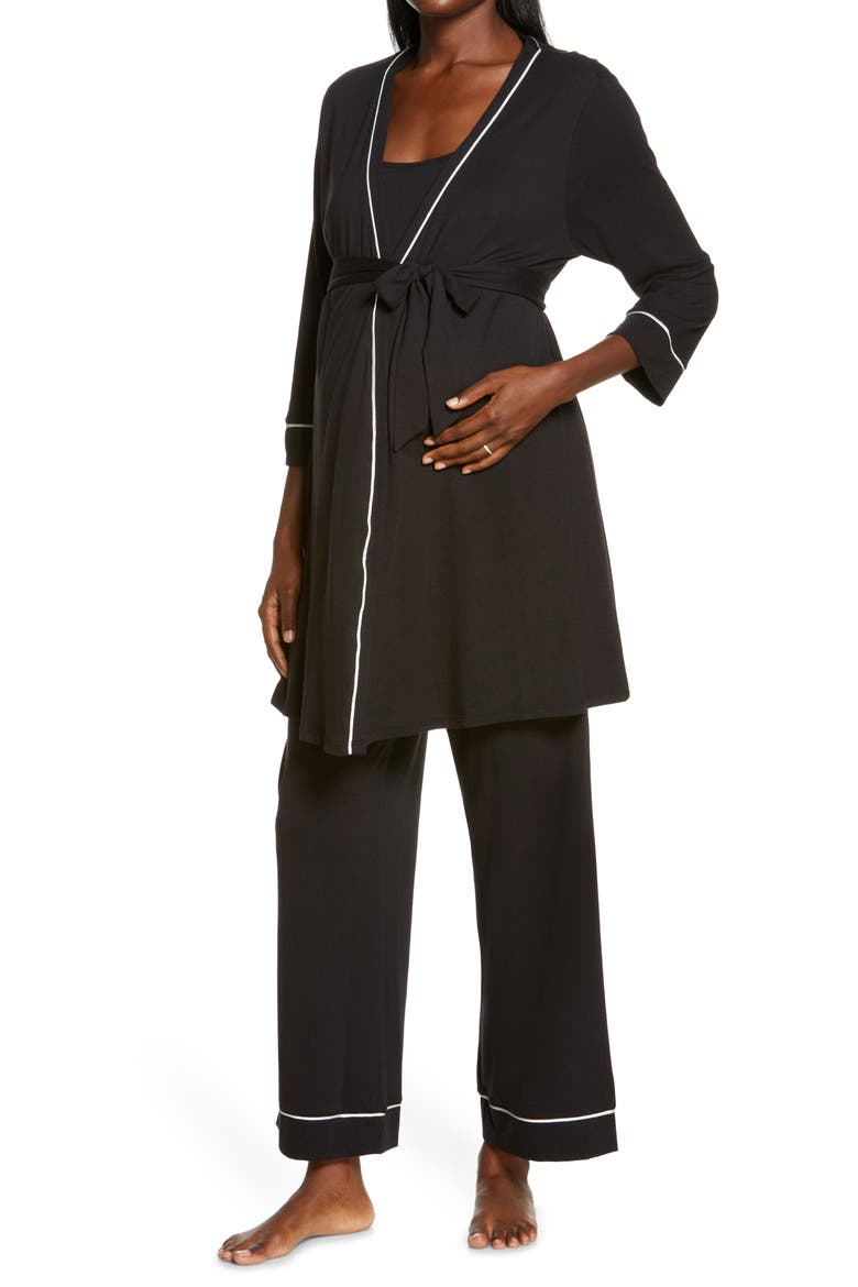 Bella 3-Piece Maternity Pajamas, Main, color, BLACK/ IVORY