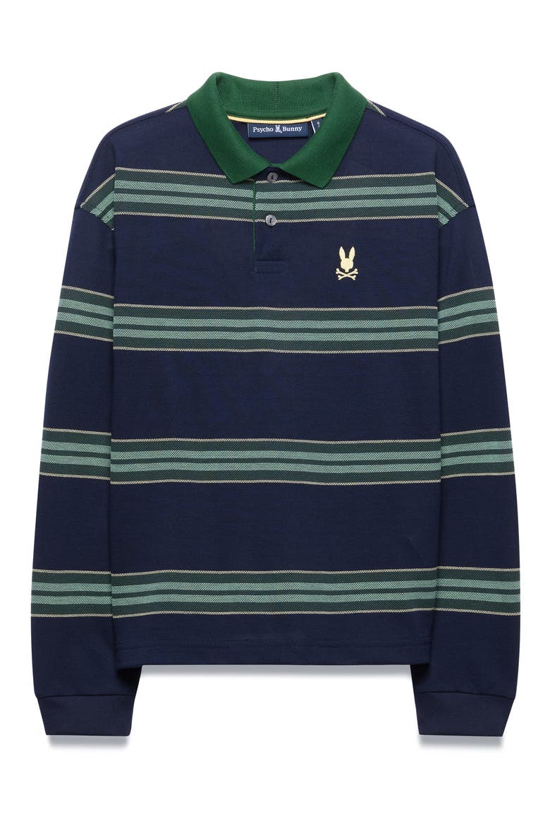 Kids' Drew Striped Long Sleeve Polo, Main, color, BARITONE BLUE
