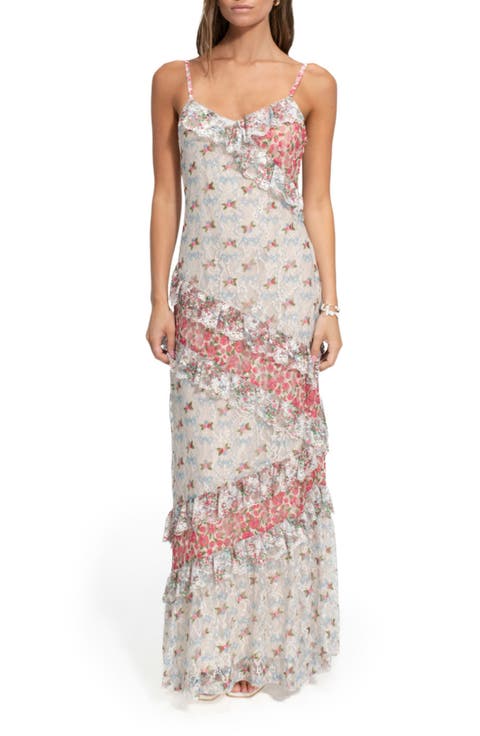 Alana Lace & Ruffle Sleeveless Cover-Up Maxi Dress