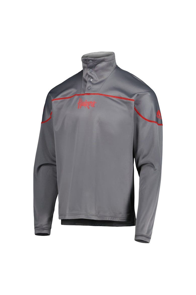 Men's adidas Gray Nebraska Huskers AEROREADY Knit Quarter-Snap Jacket, Alternate, color, Gray