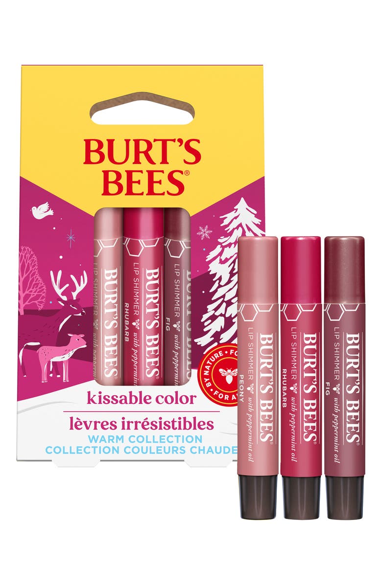 Burt's Bees Kissable Color Warm Collection 3-Piece Lip Shimmer Gift Set, Main, color, 