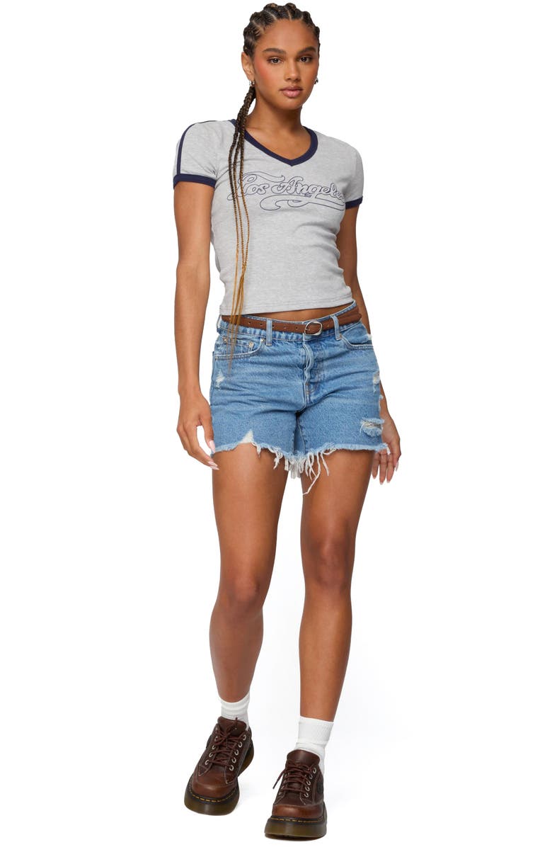 EDIKTED Los Angeles Cotton Graphic Ringer T-Shirt, Alternate, color, Gray-Melange