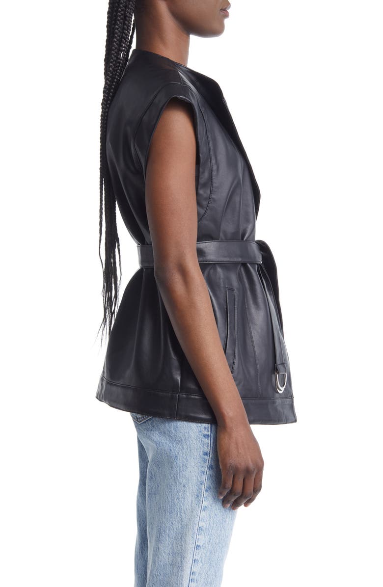 AZALEA WANG Faux Leather Belted Vest, Alternate, color, 