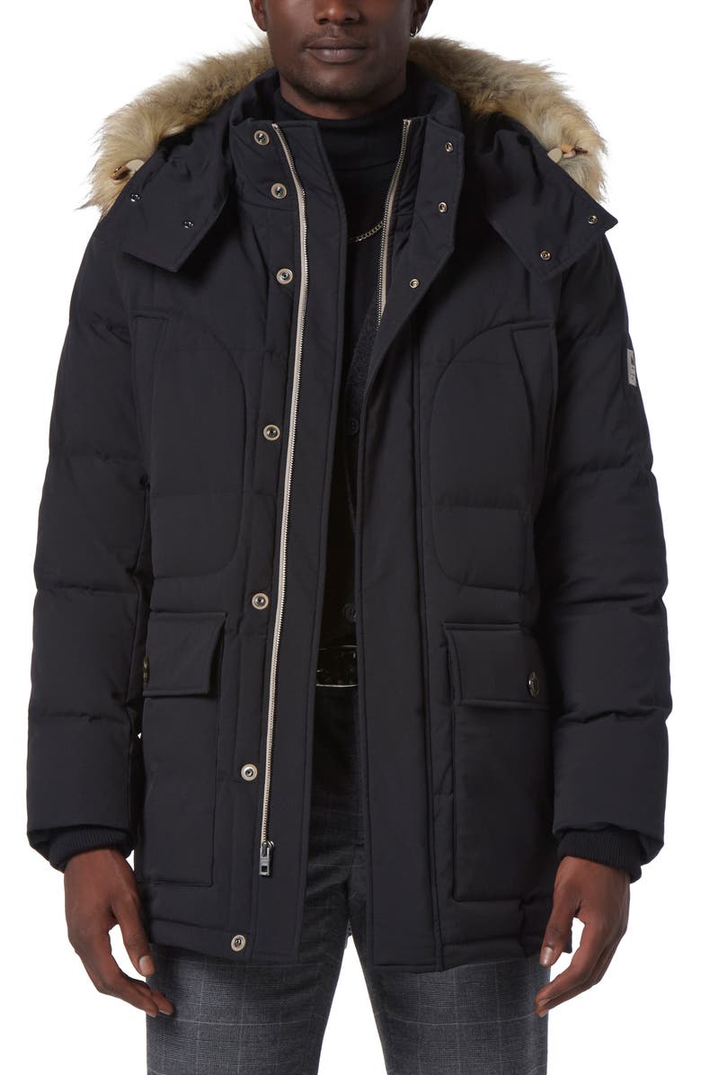 Andrew Marc Olmstead Hooded Down Puffer Jacket with Faux Fur Trim, Main, color, 