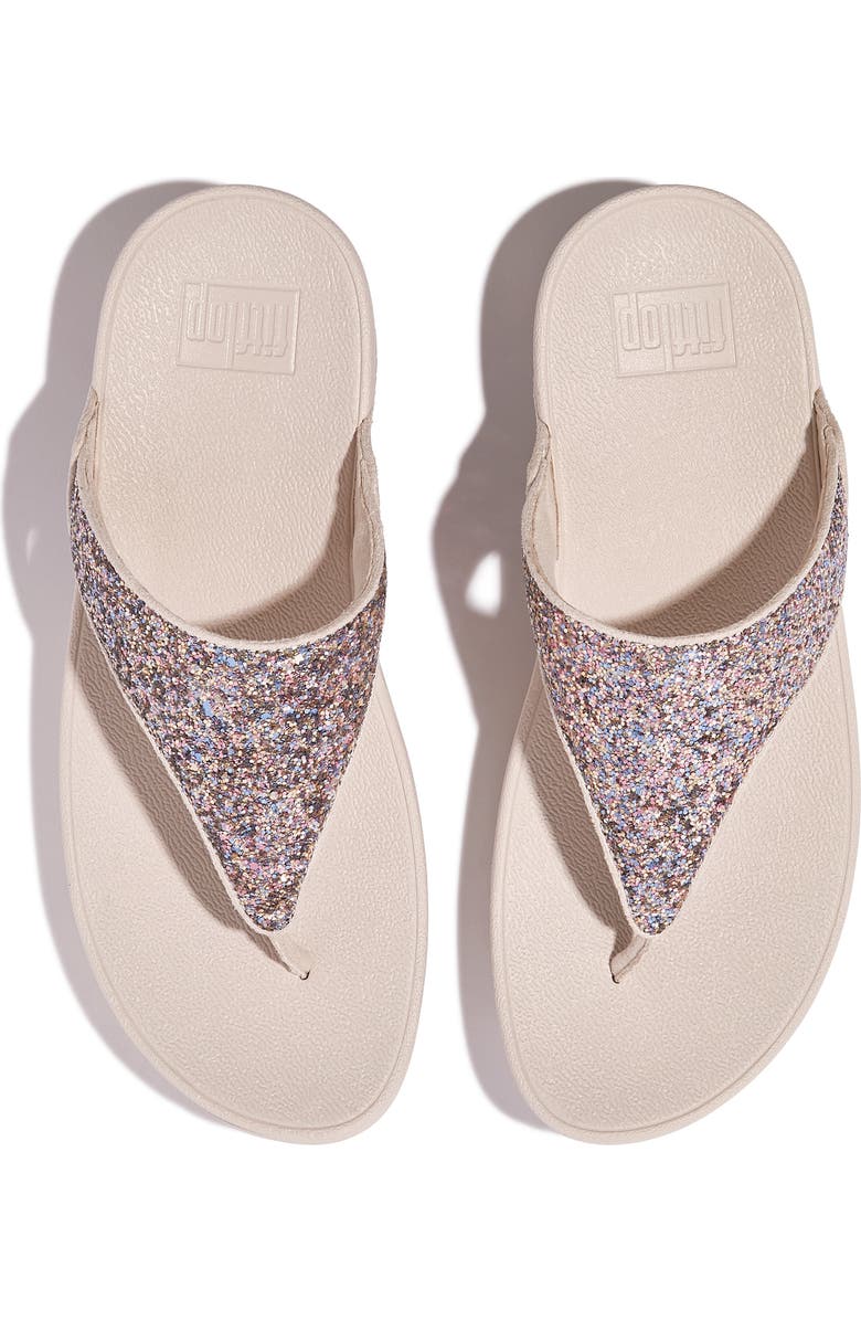 FitFlop Lulu Glitter Wedge Flip Flop, Alternate, color, Light Beige/ Rose Multi