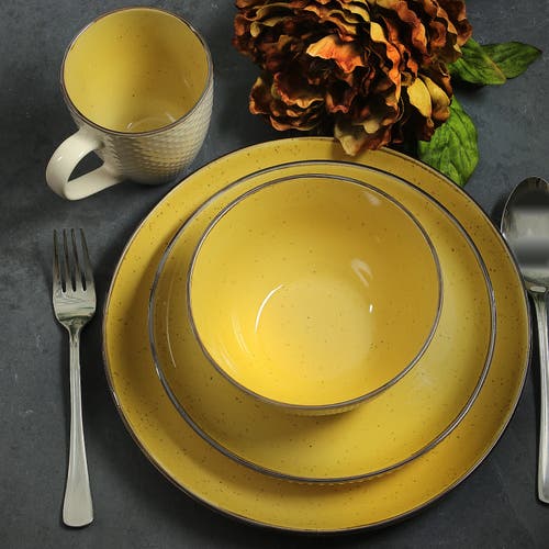 Elama Mellow-yellow 16-pc. Stoneware Dinnerware Set In Yellow