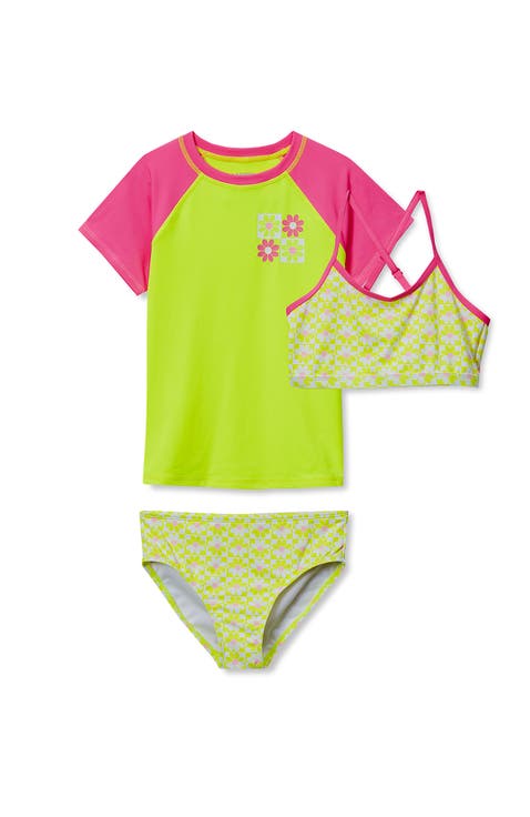 Girls Chlorine Resistant Short Sleeve Rash Guard Swim Top and Bikini Set