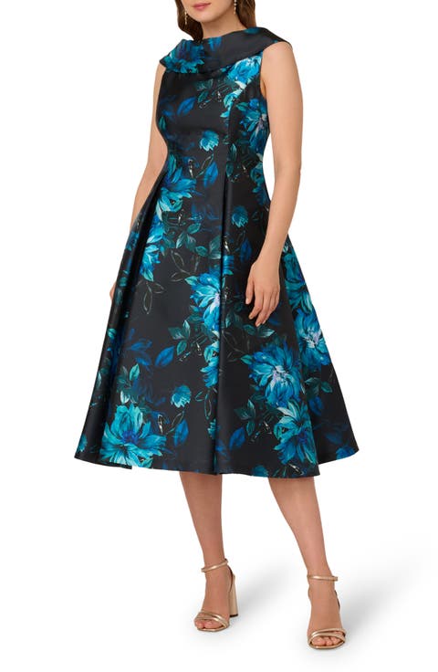 Adrianna Papell☆綺麗ブルーフローラルレースドレス Amazon.com: Adrianna Papell Women's Long 3D Floral Sequin