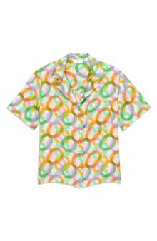 sandro Caledonia Circle Print Short Sleeve Silk Button-Up Shirt