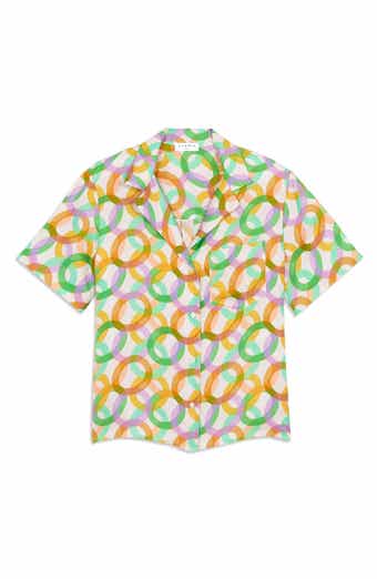 sandro Caledonia Circle Print Short Sleeve Silk Button-Up Shirt
