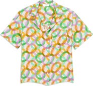 SANDRO sandro Caledonia Circle Print Short Sleeve Silk Button-Up Shirt