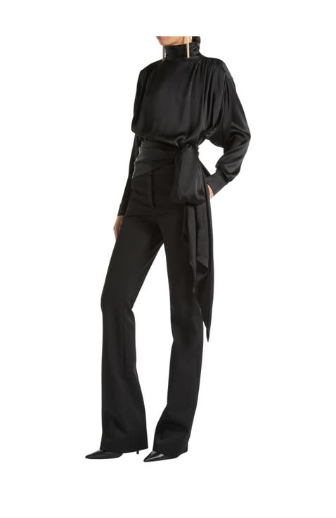 Silk satin blouse with tie detail
