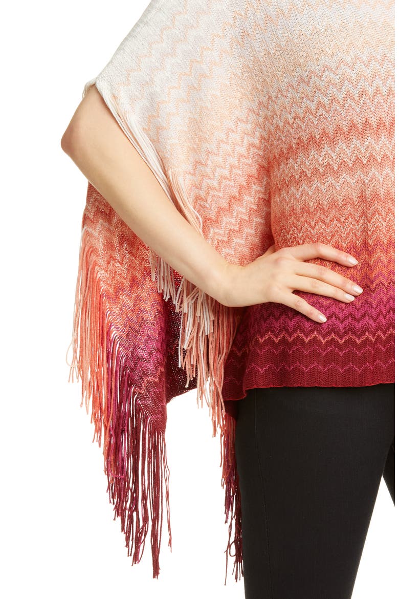 Ombré Stripe Fringe Poncho, Alternate, color, RED MULTI