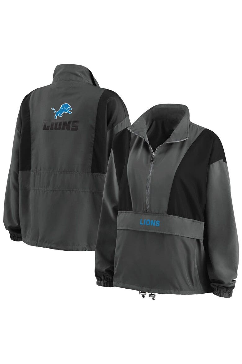 Women's WEAR by Erin Andrews Charcoal Detroit Lions Popover Packable Half-Zip Jacket, Alternate, color, Charcoal